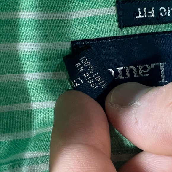 Polo Ralph Lauren Medium 100% Linen Light Green Striped Summer Lightweight Shirt - Picture 5 of 9